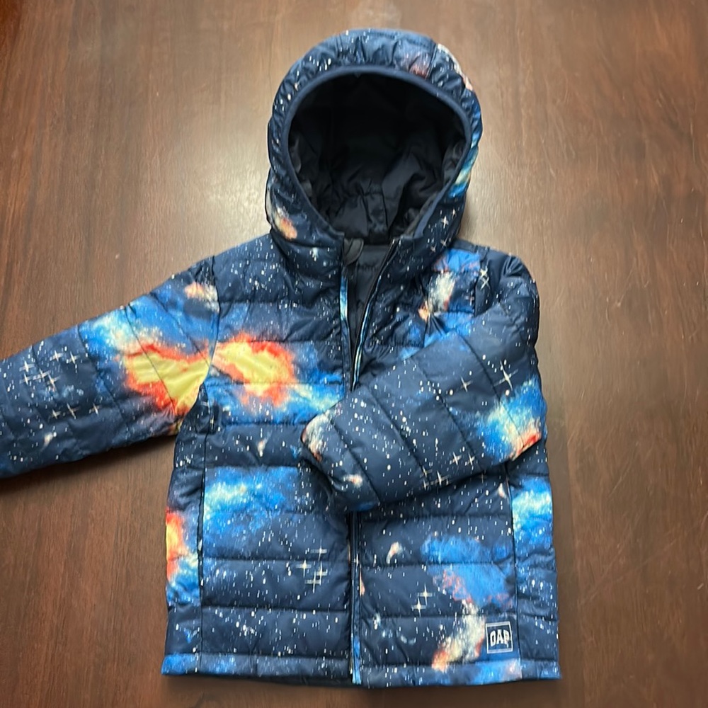 Gap reversible hooded puffer jacket 4t boys winter coat galaxy print boys coat